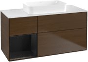 Тумба под раковину Villeroy & Boch Finion 120х50,1 см с подсветкой МДФ шпон грецкого ореха/стекло белое матовое G701PDGN