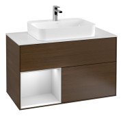 Тумба под раковину Villeroy & Boch Finion 100х50,1 см с подсветкой МДФ шпон грецкого ореха/стекло белое матовое F361MTGN