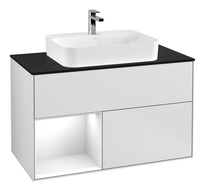 Тумба під раковину Villeroy & Boch Finion 100х50,1 см із підсвічуванням МДФ білий матовий лак/скло чорне матове F362GFMT