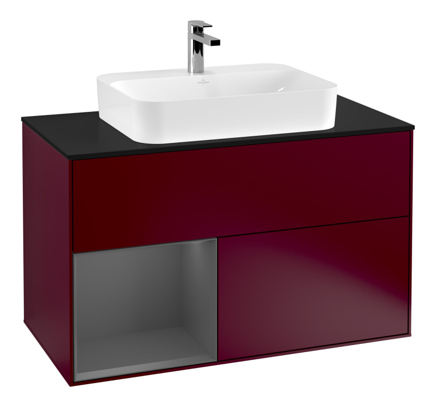 Тумба под раковину Villeroy & Boch Finion 100х50,1 см с подсветкой МДФ пион матовый лак/стекло черное матовое F362GKHB