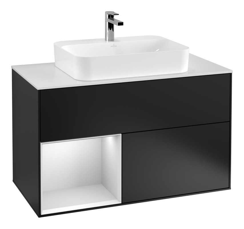 Тумба под раковину Villeroy & Boch Finion 100х50,1 см с подсветкой МДФ черный матовый лак/стекло белое матовое F361MTPD