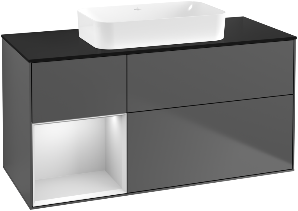 Тумба под раковину Villeroy & Boch Finion 120х50,1 см с подсветкой МДФ антрацит матовый лак/стекло черное матовое G702MTGK