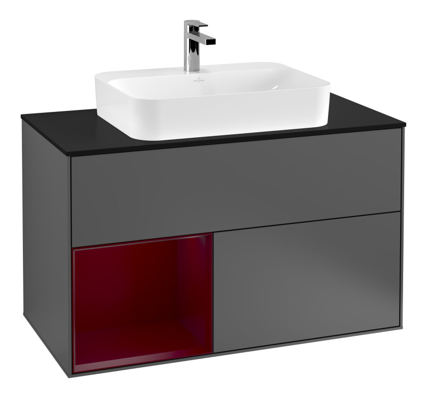 Тумба под раковину Villeroy & Boch Finion 100х50,1 см с подсветкой МДФ антрацит матовый лак/стекло черное матовое F362HBGK