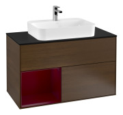 Тумба под раковину Villeroy & Boch Finion 100х50,1 см с подсветкой МДФ шпон грецкого ореха/стекло черное матовое F362HBGN