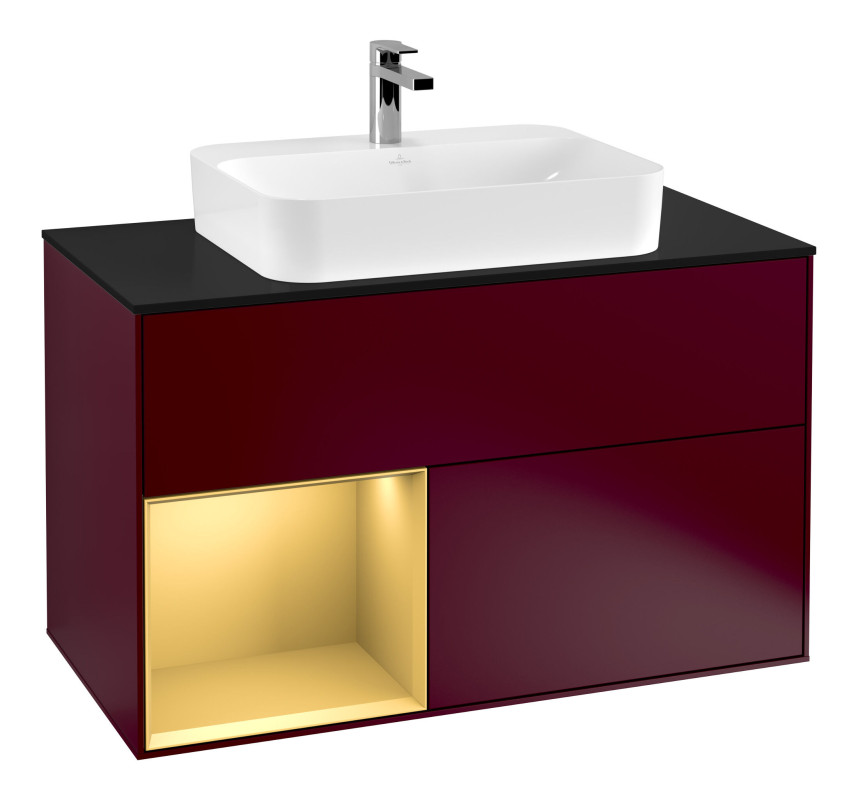 Тумба под раковину Villeroy & Boch Finion 100х50,1 см с подсветкой МДФ пион матовый лак/стекло черное матовое F362HFHB