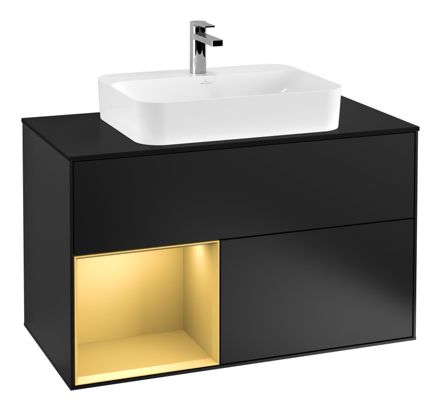 Тумба под раковину Villeroy & Boch Finion 100х50,1 см с подсветкой МДФ черный матовый лак/стекло черное матовое F362HFPD