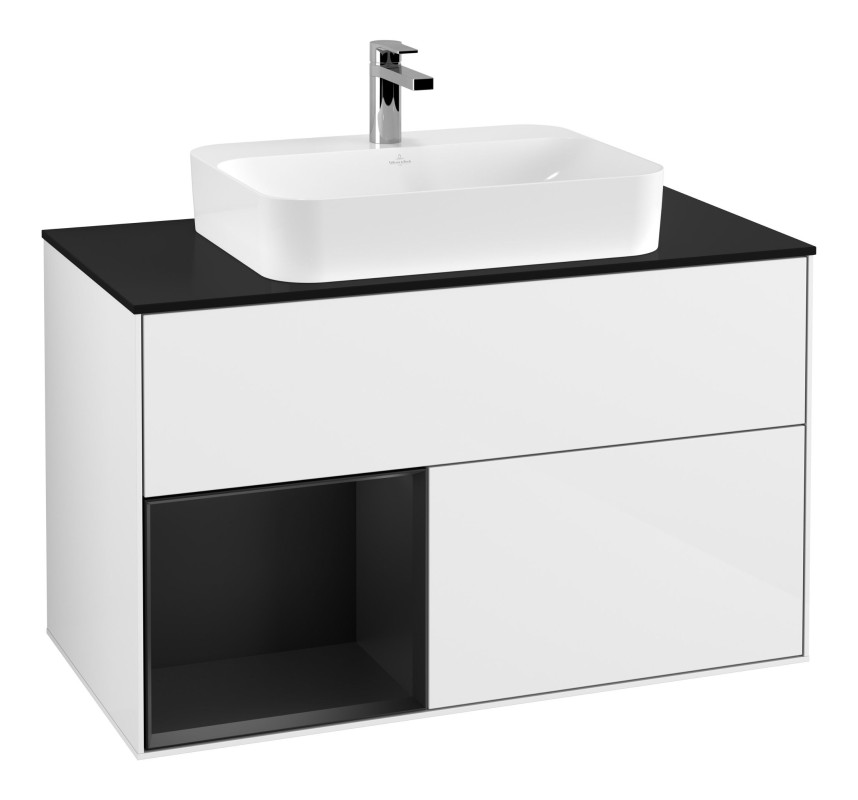 Тумба под раковину Villeroy & Boch Finion 100х50,1 см с подсветкой МДФ глянцевый белый лак/стекло черное матовое F362PDGF