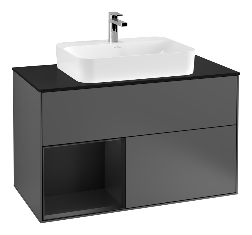 Тумба под раковину Villeroy & Boch Finion 100х50,1 см с подсветкой МДФ антрацит матовый лак/стекло черное матовое F362PDGK