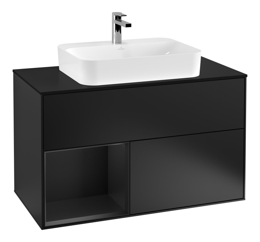 Тумба под раковину Villeroy & Boch Finion 100х50,1 см с подсветкой МДФ черный матовый лак/стекло черное матовое F362PDPD
