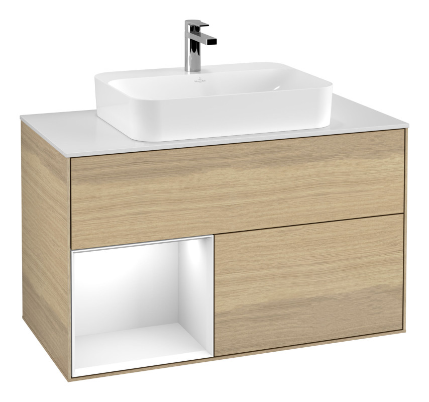 Тумба под раковину Villeroy & Boch Finion 100х50,1 см с подсветкой МДФ шпон дуба/стекло белое матовое F361GFPC