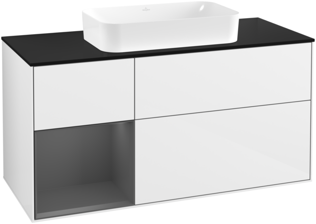 Тумба під раковину Villeroy & Boch Finion 120х50,1 см з підсвіткою МДФ білий глянцевий лак/скло чорне матове G702GKGF