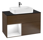 Тумба под раковину Villeroy & Boch Finion 100х50,1 см с подсветкой МДФ шпон грецкого ореха/стекло черное матовое F362GFGN