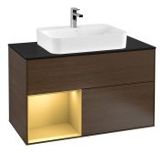 Тумба под раковину Villeroy & Boch Finion 100х50,1 см с подсветкой МДФ шпон грецкого ореха/стекло черное матовое F362HFGN