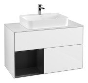 Тумба под раковину Villeroy & Boch Finion 100х50,1 см с подсветкой МДФ глянцевый белый лак/стекло белое матовое F361PDGF