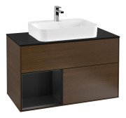 Тумба под раковину Villeroy & Boch Finion 100х50,1 см с подсветкой МДФ шпон грецкого ореха/стекло черное матовое F362PDGN