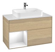 Тумба под раковину Villeroy & Boch Finion 100х50,1 см с подсветкой МДФ шпон дуба/стекло белое матовое F361GFPC