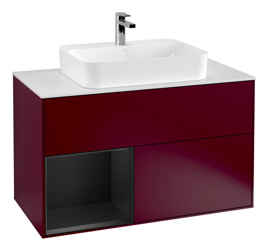 Тумба под раковину Villeroy & Boch Finion 100х50,1 см с подсветкой МДФ пион матовый лак/стекло белое матовое F361PDHB