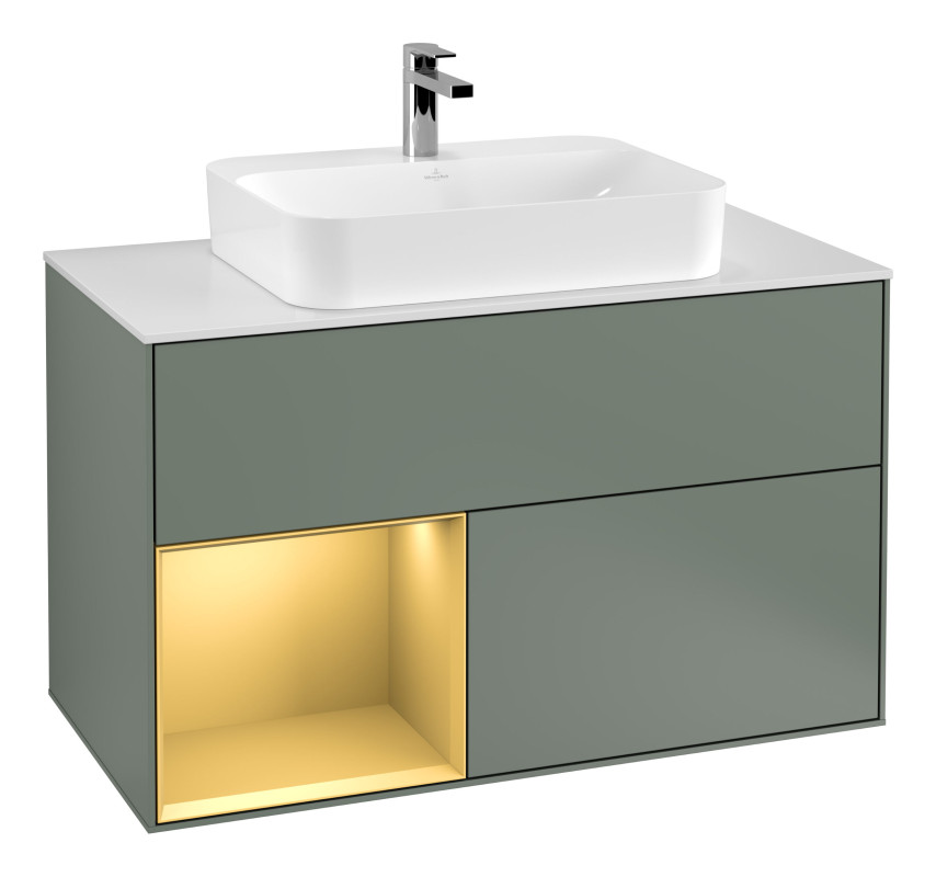 Тумба под раковину Villeroy & Boch Finion 100х50,1 см с подсветкой МДФ оливковый матовый лак/стекло белое матовое F361HFGM