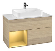 Тумба под раковину Villeroy & Boch Finion 100х50,1 см с подсветкой МДФ шпон дуба/стекло белое матовое F361HFPC