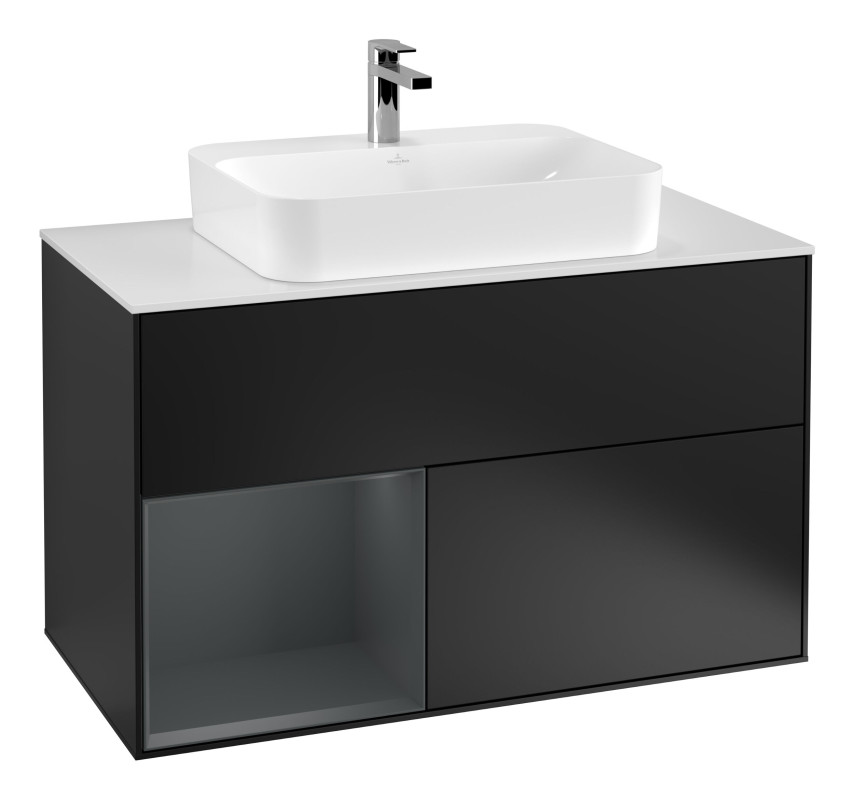 Тумба под раковину Villeroy & Boch Finion 100х50,1 см с подсветкой МДФ черный матовый лак/стекло белое матовое F361HGPD