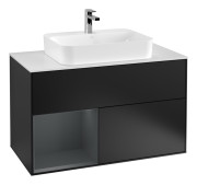 Тумба под раковину Villeroy & Boch Finion 100х50,1 см с подсветкой МДФ черный матовый лак/стекло белое матовое F361HGPD