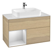 Тумба под раковину Villeroy & Boch Finion 100х50,1 см с подсветкой МДФ шпон дуба/стекло белое матовое F361MTPC