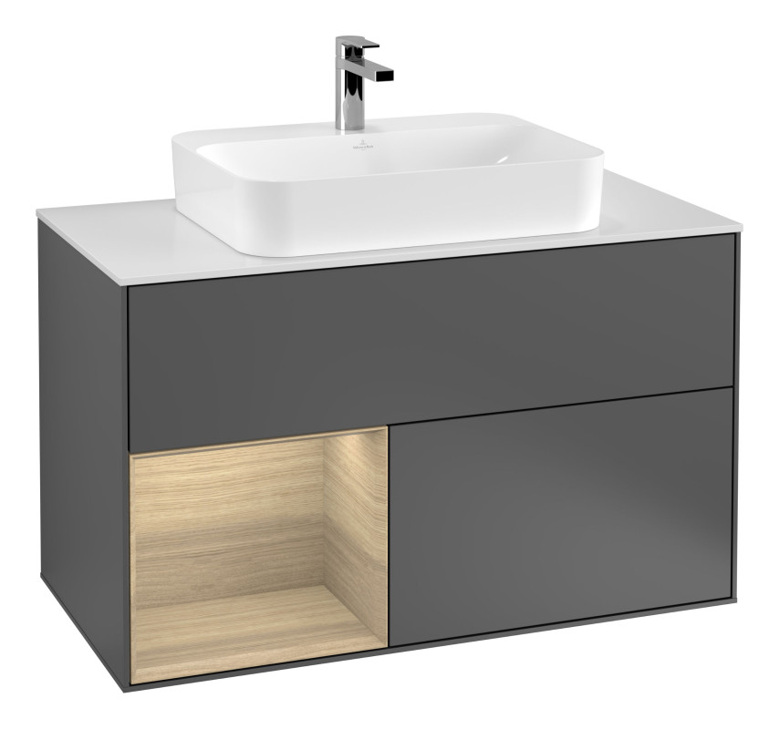 Тумба под раковину Villeroy & Boch Finion 100х50,1 см с подсветкой МДФ антрацит матовый лак/стекло белое матовое F361PCGK