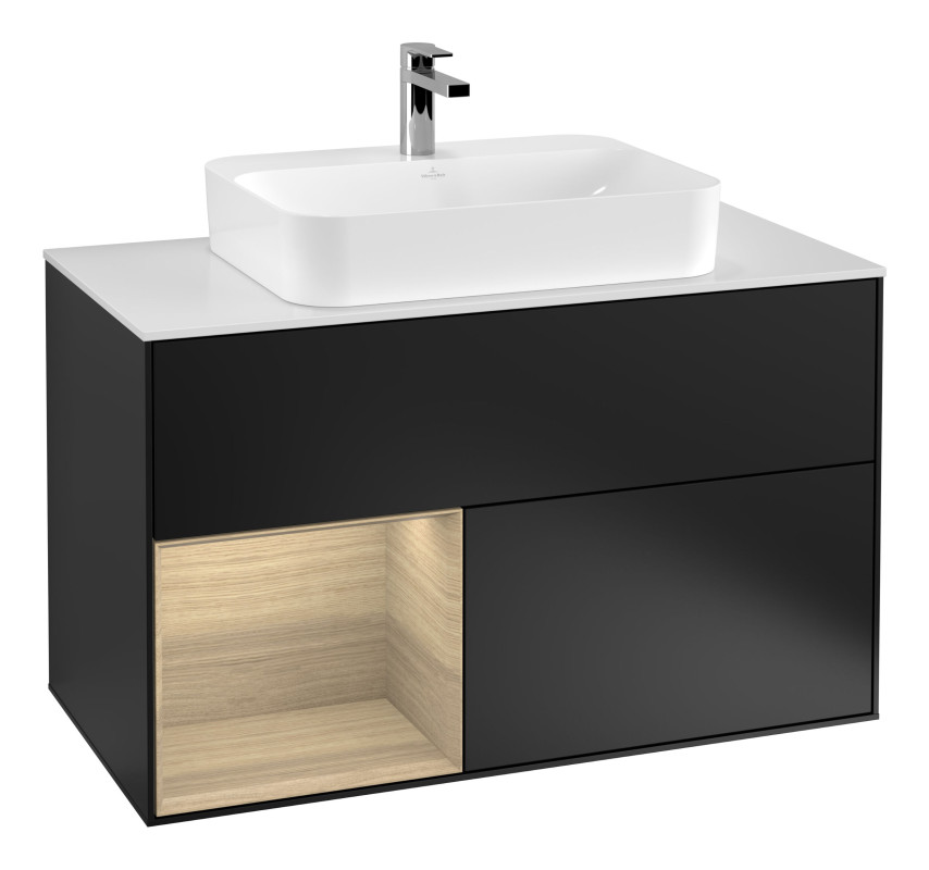 Тумба под раковину Villeroy & Boch Finion 100х50,1 см с подсветкой МДФ черный матовый лак/стекло белое матовое F361PCPD