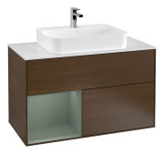 Тумба под раковину Villeroy & Boch Finion 100х50,1 см с подсветкой МДФ шпон грецкого ореха/стекло белое матовое F361GMGN