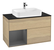 Тумба під раковину Villeroy & Boch Finion 100х50,1 см із підсвічуванням МДФ шпон дуба/скло чорне матове F362GKPC