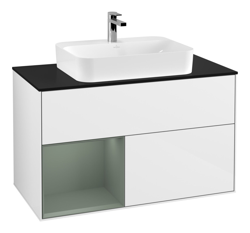 Тумба под раковину Villeroy & Boch Finion 100х50,1 см с подсветкой МДФ глянцевый белый лак/стекло черное матовое F362GMGF