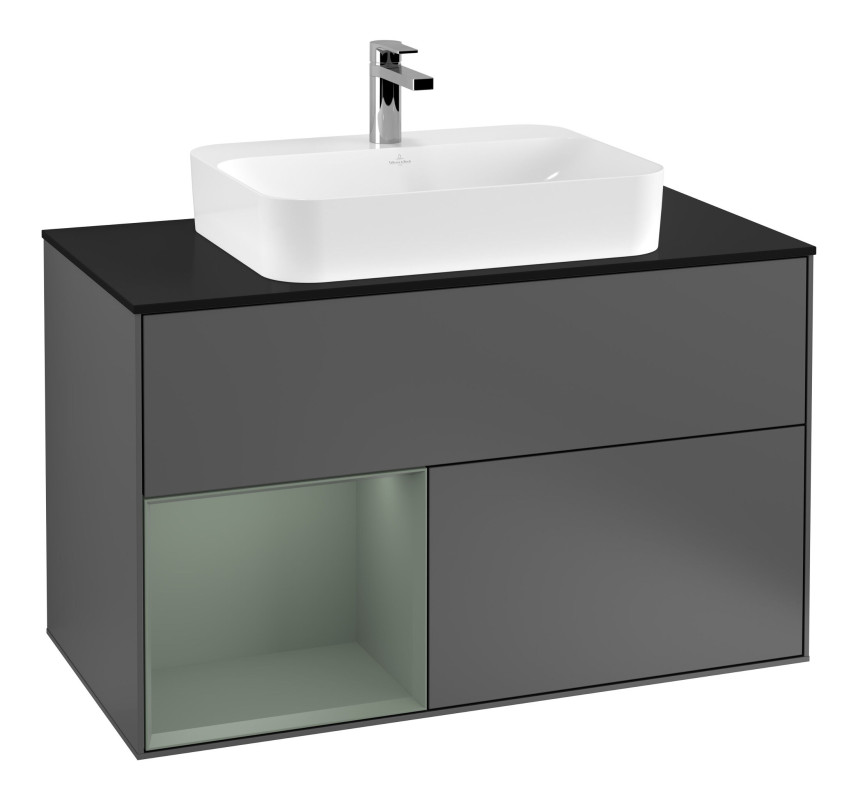 Тумба под раковину Villeroy & Boch Finion 100х50,1 см с подсветкой МДФ антрацит матовый лак/стекло черное матовое F362GMGK