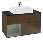 Тумба под раковину Villeroy & Boch Finion 100х50,1 см с подсветкой МДФ шпон грецкого ореха/стекло черное матовое F362GMGN