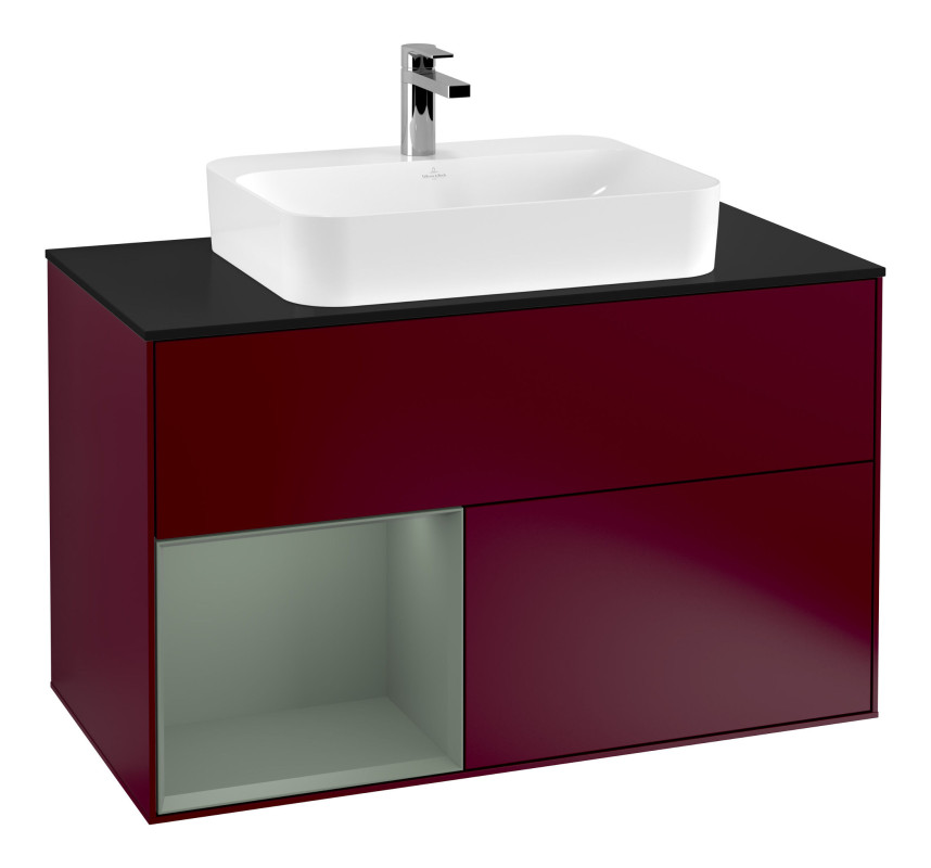 Тумба под раковину Villeroy & Boch Finion 100х50,1 см с подсветкой МДФ пион матовый лак/стекло черное матовое F362GMHB