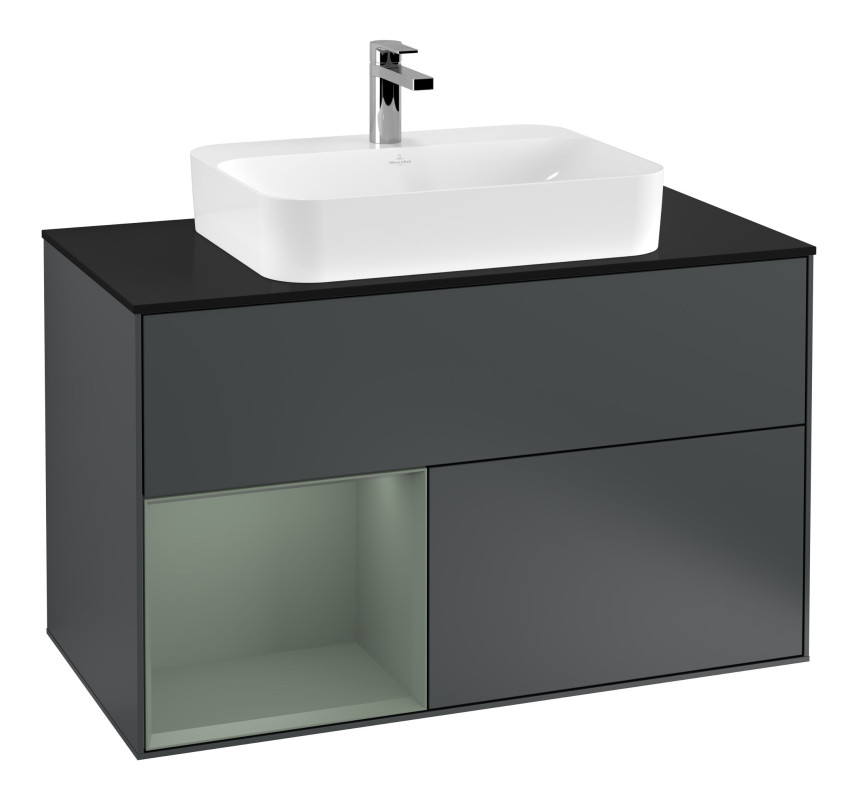Тумба под раковину Villeroy & Boch Finion 100х50,1 см с подсветкой МДФ темно-синий матовый лак/стекло черное матовое F362GMHG