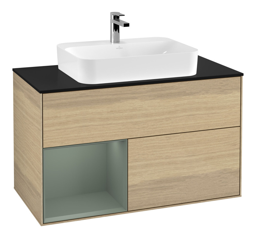 Тумба под раковину Villeroy & Boch Finion 100х50,1 см с подсветкой МДФ шпон дуба/стекло черное матовое F362GMPC