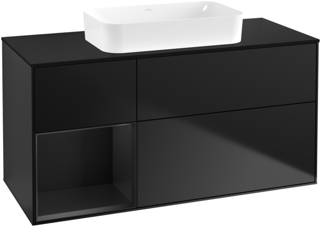 Тумба под раковину Villeroy & Boch Finion 120х50,1 см с подсветкой МДФ черный матовый лак/стекло черное матовое G702PDPD