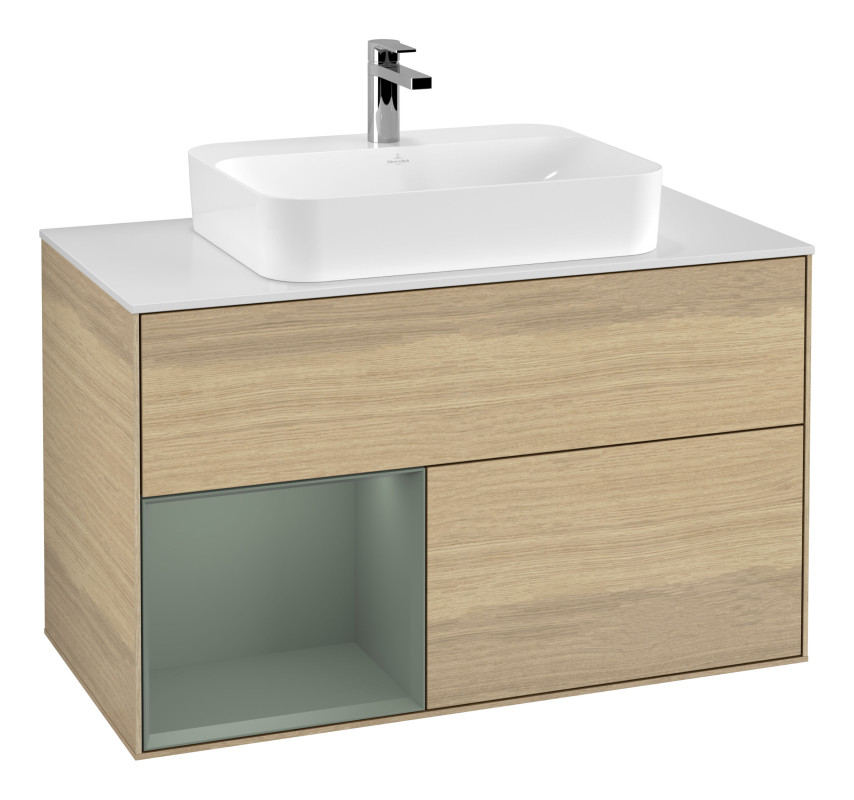 Тумба под раковину Villeroy & Boch Finion 100х50,1 см с подсветкой МДФ шпон дуба/стекло белое матовое F361GMPC