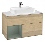 Тумба под раковину Villeroy & Boch Finion 100х50,1 см с подсветкой МДФ шпон дуба/стекло белое матовое F361GMPC