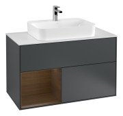 Тумба під раковину Villeroy & Boch Finion 100х50,1 см із підсвічуванням МДФ темно-синій матовий лак/скло біле матове F361GNHG