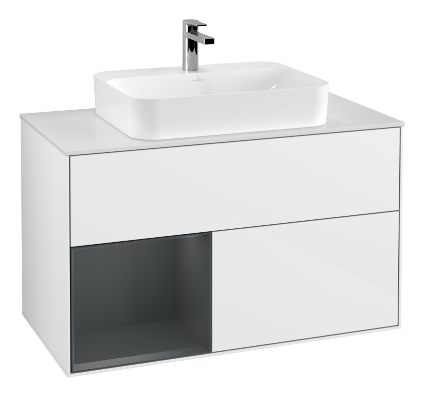 Тумба под раковину Villeroy & Boch Finion 100х50,1 см с подсветкой МДФ глянцевый белый лак/стекло белое матовое F361HGGF