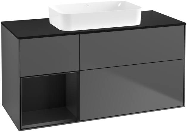 Тумба під раковину Villeroy & Boch Finion 120х50,1 см з підсвічуванням антрацит матовий лак/скло чорне матове G702PDGK