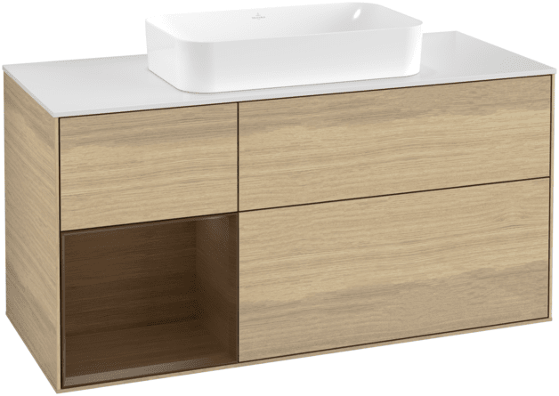 Тумба під раковину Villeroy & Boch Finion 120х50,1 см із підсвічуванням МДФ шпон дуба/скло біле матове G701GNPC