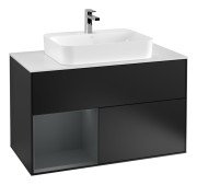 Тумба под раковину Villeroy & Boch Finion 100х50,1 см с подсветкой МДФ черный матовый лак/стекло белое матовое F361HGPD