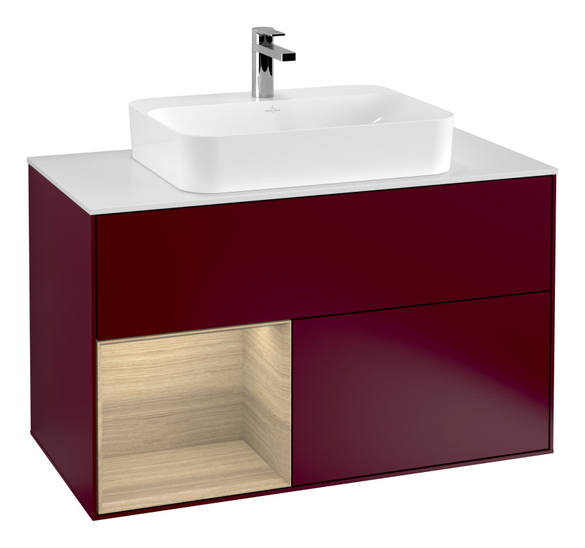 Тумба під раковину Villeroy & Boch Finion 100х50,1 см з підсвічуванням МДФ півонія матовий лак/скло біле матове F361PCHB