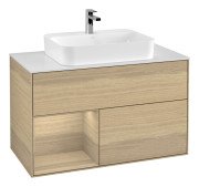 Тумба под раковину Villeroy & Boch Finion 100х50,1 см с подсветкой МДФ шпон дуба/стекло белое матовое F361PCPC