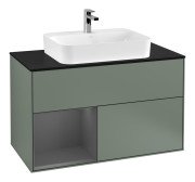 Тумба під раковину Villeroy & Boch Finion 100х50,1 см із підсвічуванням МДФ оливковий матовий лак/скло чорне матове F362GKGM