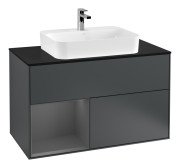 Тумба під раковину Villeroy & Boch Finion 100х50,1 см із підсвічуванням МДФ темно-синій матовий лак/скло чорне матове F362GKHG