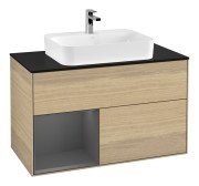 Тумба під раковину Villeroy & Boch Finion 100х50,1 см із підсвічуванням МДФ шпон дуба/скло чорне матове F362GKPC