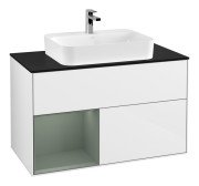 Тумба под раковину Villeroy & Boch Finion 100х50,1 см с подсветкой МДФ глянцевый белый лак/стекло черное матовое F362GMGF